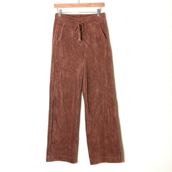 Brown corduroy high waisted elastic waist straight leg pants size small - Picture 1 of 8